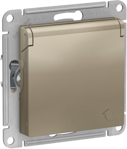 Розетка с заземлением без рамки Systeme Electric AtlasDesign 1-м. крышка шторки шампань картинка